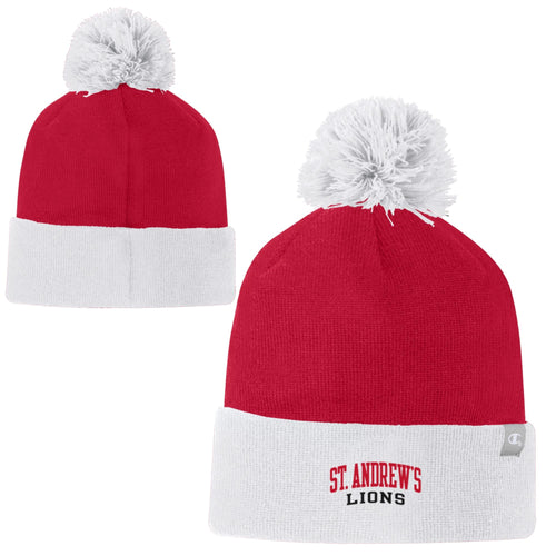 Red & White Soft Champion Pom Pom Winter Hat