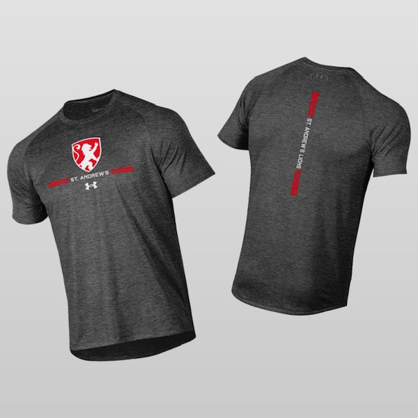 Adult UA Grey Tech Logo w/ Verticle Stripes on Back