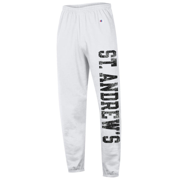 Adult Champion White Powerblend Banded Bottom Sweatpants