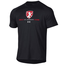 Load image into Gallery viewer, Adult UA Black Tech T-Shirt w/ Verticle Stripes on Back