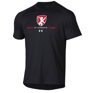 Adult UA Black Tech T-Shirt w/ Verticle Stripes on Back