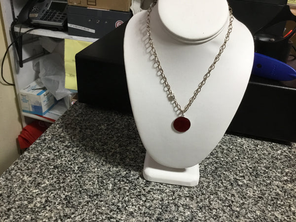 Necklace - Silver/Red Enamel